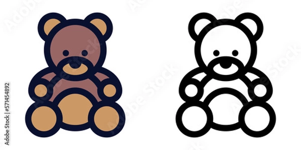 Obraz Teddy Bear. Color and Line Icons	