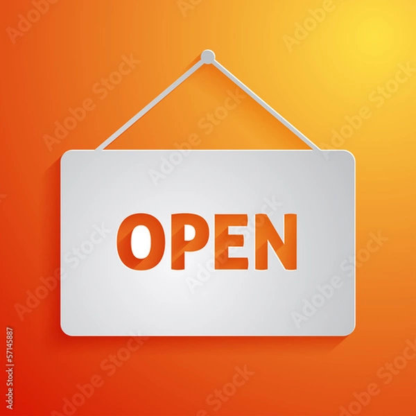 Fototapeta White open sign icon on orange background