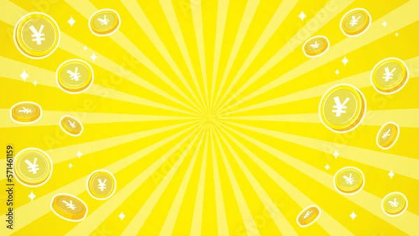 Fototapeta コイン　集中線（日本円、中国人民元）