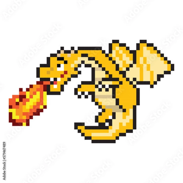 Obraz Pixel art flying dragon, dragon pixel illustration, Vector cartoon monster pixel design