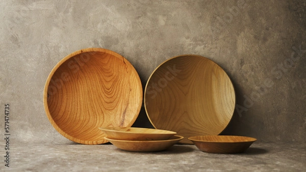 Obraz 木製の食器　木皿　無垢　円形