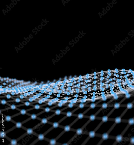 Obraz A raised grid of glowing dots representing Internet connections, cloud computing, and neural networks. 3d rendering.
