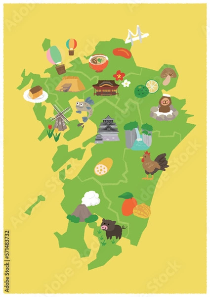 Fototapeta 九州　旅行マップ A4