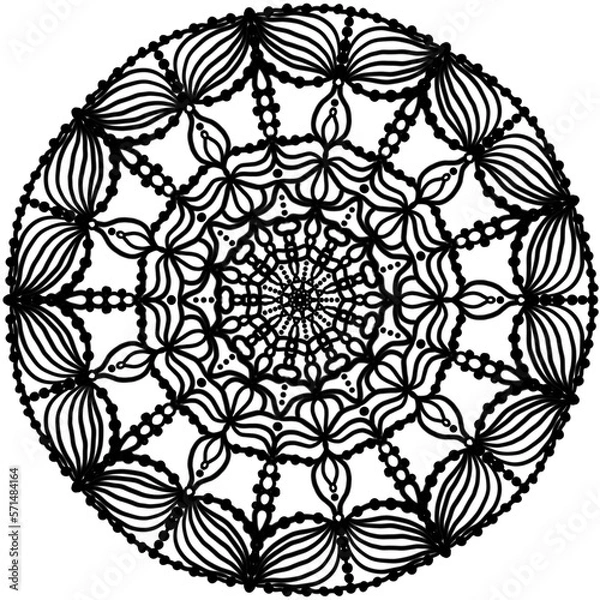 Fototapeta Circular mandala design pattern. Decorative round hand drawn ornament for lace, textile, coloring book page, etc. 