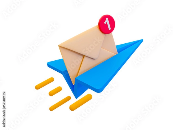Fototapeta 3d minimal online message sending. Online chatting icon. quick and fast online communication. Paper rocket with a envelop icon. 3d illustration.