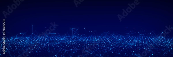Fototapeta 3D digital dynamic wave. Flow digital structure. Secure cybersecurity data connection. Cyber technology background. 3D rendering.