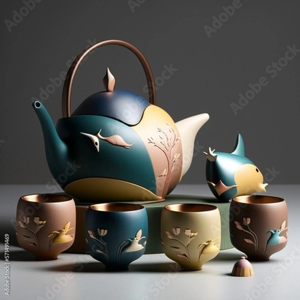 Obraz Teapot and cups on the table