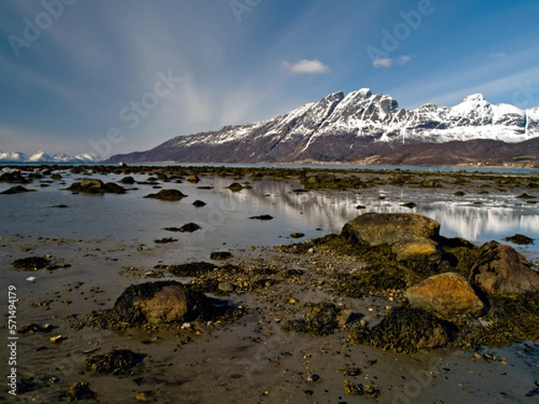 Obraz Snow covered mountains and fjord in Northern Norway