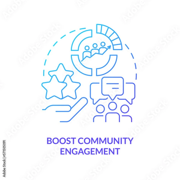 Fototapeta Boost community engagement blue gradient concept icon. Attract clients. Social media advertising goal abstract idea thin line illustration. Isolated outline drawing. Myriad Pro-Bold font used