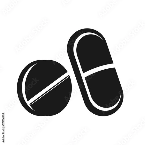Fototapeta Vector illustration, logo, web icon of pills and medicines. Medicines. Isolated on a white background.