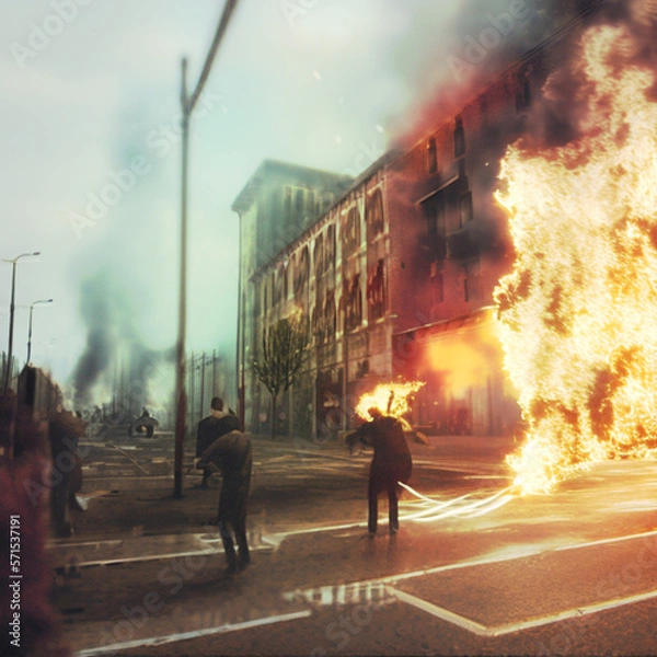 Obraz Streets on Fire War created with Generative AI technology	
