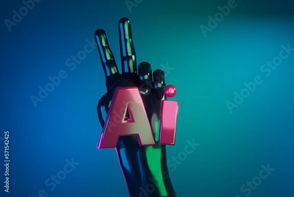 Fototapeta 3d render. AI sign artificial intelligence with black hand