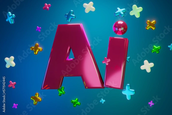 Fototapeta 3d render. AI sign artificial intelligence. Space is blue