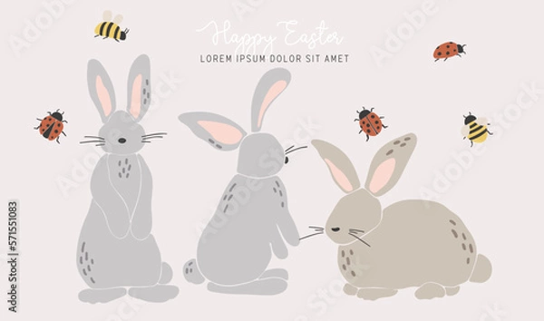 Fototapeta Abstract rabbit silhouette, boho isolated bunny, Easter traditional elements, Easter bunny decoration, funny rabbit, vector illustration, Happy Easter