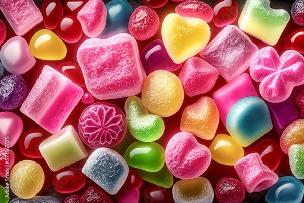 Obraz Assorted colorful, mostly pink gummy candies. Jelly sweets. Generative AI