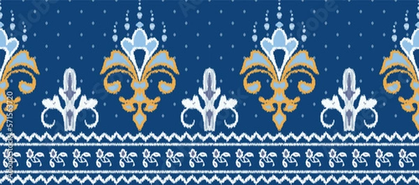 Fototapeta African Ikat paisley embroidery. Ethnic ikat seamless Pattern embroidery. Batik textile seamless pattern digital vector design for Print saree Kurti Borneo Fabric border Ikkat Dupatta