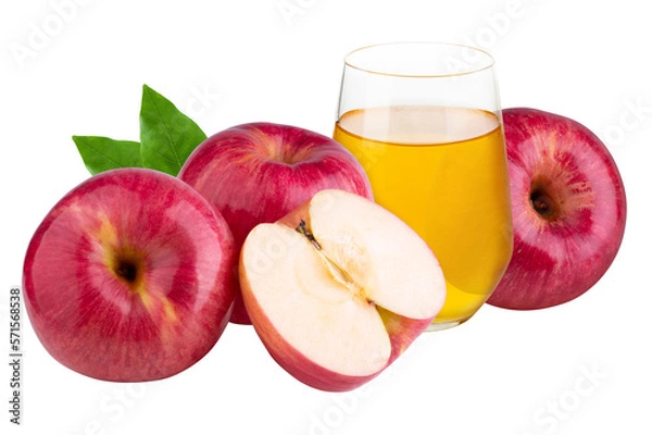 Fototapeta Red apple and apple juice isolated on a transparent background.