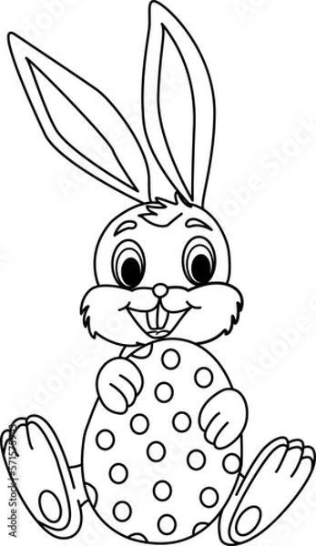 Obraz Cartoon Easter Bunny with Egg for Coloring Page. Easter Vector Illustration Bunny with Egg