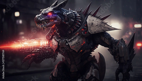 Obraz An dino bot wearing armour Generative Ai Image