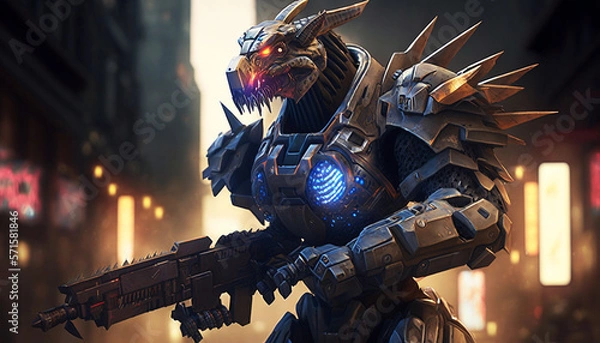 Obraz An dino bot wearing armour Generative Ai Image