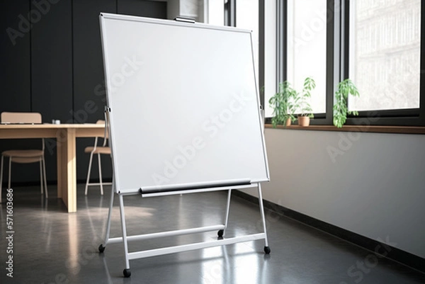 Fototapeta Empty white board in a modern office for displaying information, writing or teaching. AI generated.