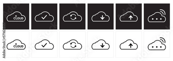 Obraz Containing database, Cloud computing icon vector set. Cloud technology. Data storage symbols. Internet networking sign. 