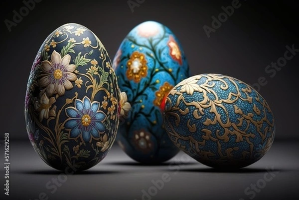 Fototapeta three easter eggs, generative ai, ornaments