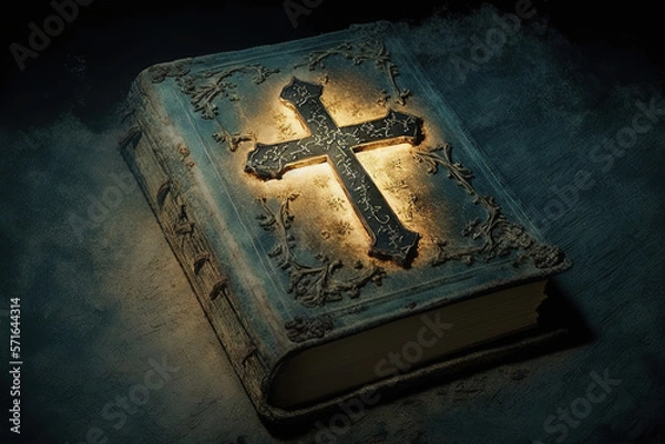 Obraz Shining Holy Bible - Ancient Book banner,  illuminated message, generative ai