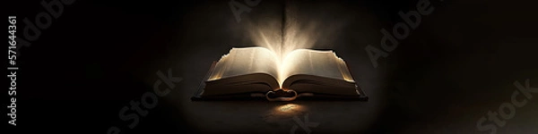 Fototapeta Shining Holy Bible - Ancient Book banner,  illuminated message, generative ai