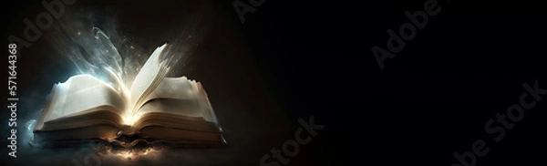 Fototapeta Shining Holy Bible - Ancient Book banner,  illuminated message, generative ai