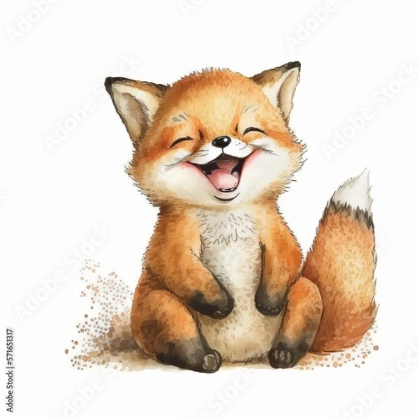 Fototapeta sitting fox smile drawing paints white background Generative AI