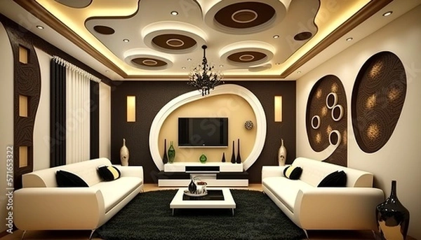 Fototapeta a unique, special false ceiling in the living room gives the home a luxurious effect and a beautiful appearance