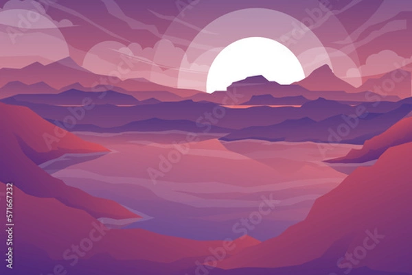 Fototapeta Nature scene in forest and valley with twilight vector