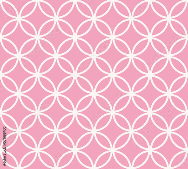 Fototapeta Interlocking circles White and Pink pattern. Seamless background tile. Abstract pastel geometric background. 