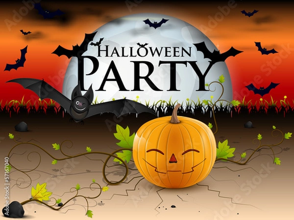 Obraz laughs pumpkin with bat