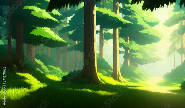 Obraz Artwork of a pine forest, generative ai