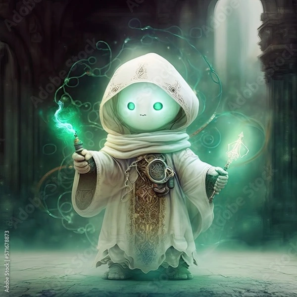 Fototapeta As a magician, the robot wears a robe.  magic art style