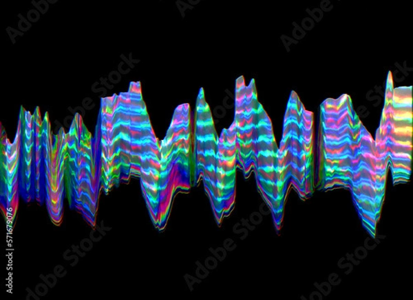 Obraz 3d Holographic Neon Foil on black Background. Abstract Iridescent Wallpaper art. Holo Glitch Colorful Pastel gradient