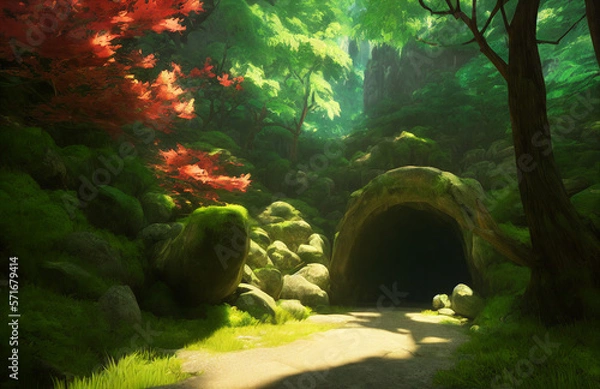 Obraz Artwork of a cave entrance, Generative AI