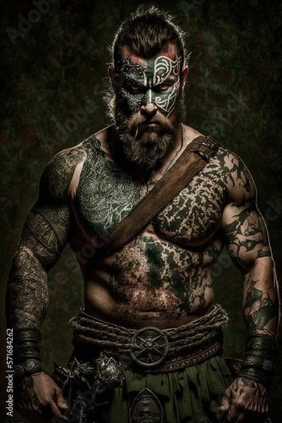 Obraz Fierce warrior with warpaint.