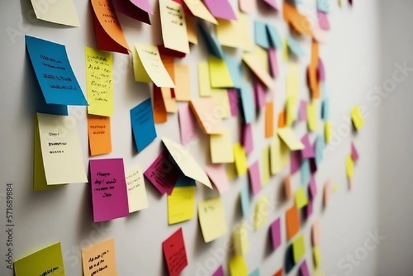 Fototapeta Planning. Sticky notes on the wall. Business planning. Generative AI