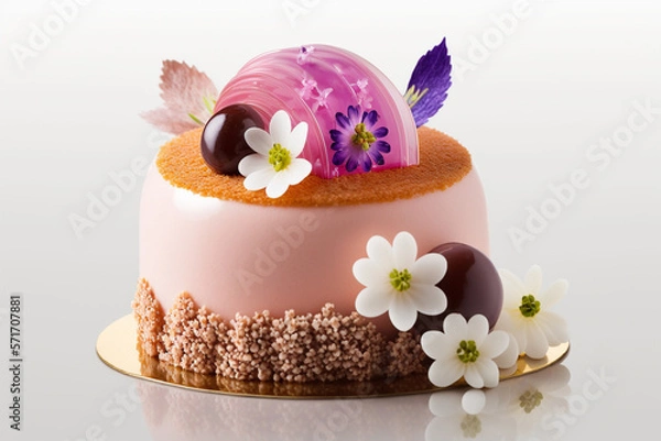 Fototapeta Concept Pink Cake Generative by IA with White Background