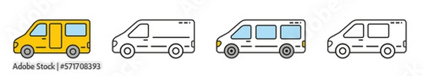 Fototapeta Set Vector icon of minibus. Transport linear style icon.