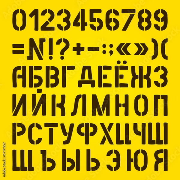 Fototapeta Letters and numbers painted stencils. Russian alphabet