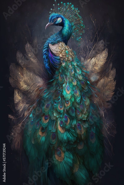 Fototapeta Abstract Colorful Peacock . AI generated Illustration.
