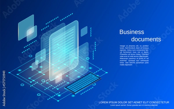 Fototapeta Business documents flat 3d isometric vector concept illustration