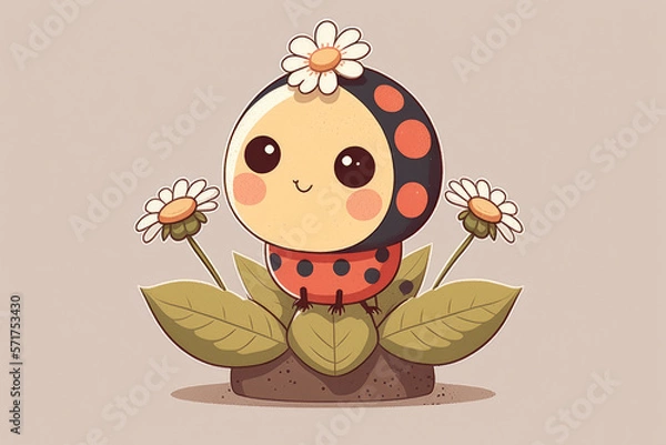 Fototapeta Little Ladybug, Big Adventure: A Super Kawaii Baby Bug On A Daisy Flower