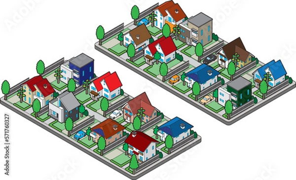 Fototapeta 建物の立体的なイラスト. 街並みの景観.