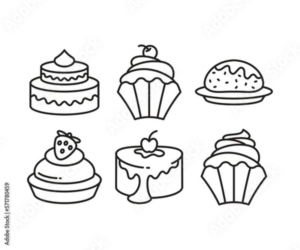 Obraz cake and dessert icons set line vector illustration