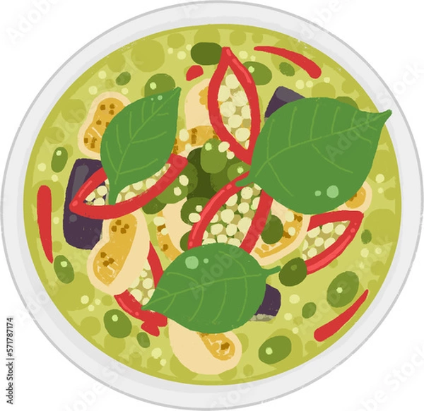 Fototapeta タイ料理「グリーンカレー」のイラスト(真上)